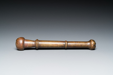 A large German bronze mortar and pestle, Nuremberg, 15th C.