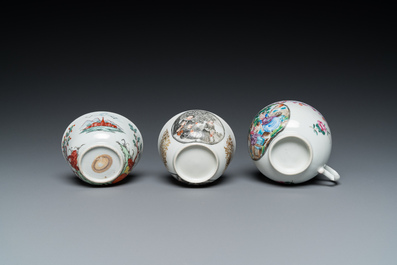Drie Chinese exportporseleinen koppen en schotels, Qianlong