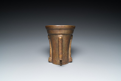 A large German bronze mortar and pestle, Nuremberg, 15th C.