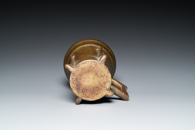 A large German bronze mortar and pestle, Nuremberg, 15th C.