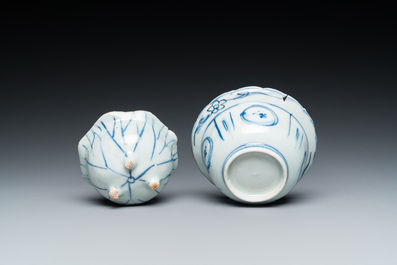 A Chinese blue and white plate, a klapmuts bowl and a trick cup, Wanli/Yongzheng