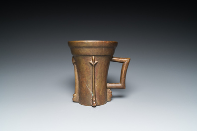 A large German bronze mortar and pestle, Nuremberg, 15th C.