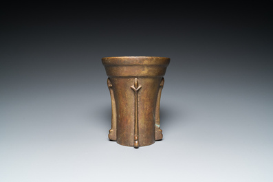 A large German bronze mortar and pestle, Nuremberg, 15th C.
