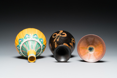 Un vase de type Jizhou, un bol Jian et un vase &agrave; fond jaune, Chine, Song et post&eacute;rieur