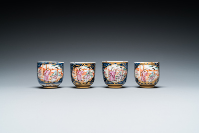 A Chinese famille rose 18-piece 'mandarin subject' tea service, Qianlong