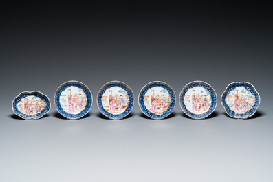 A Chinese famille rose 18-piece 'mandarin subject' tea service, Qianlong