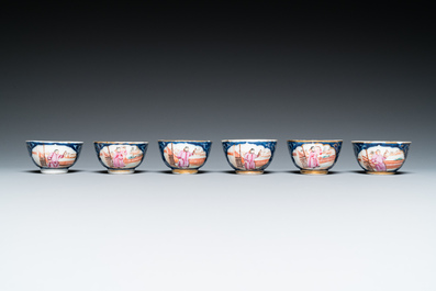 A Chinese famille rose 18-piece 'mandarin subject' tea service, Qianlong