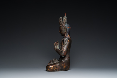A large Sino-Tibetan gilt-lacquered bronze Budddha, 19/20th C.