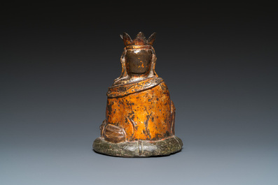 A Chinese gilt bronze crowned Buddha, Ming