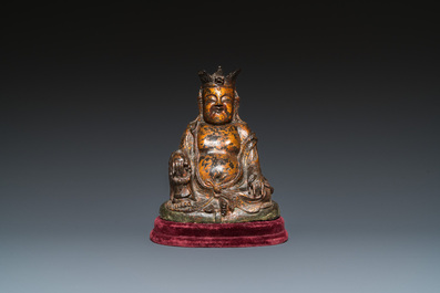 A Chinese gilt bronze crowned Buddha, Ming