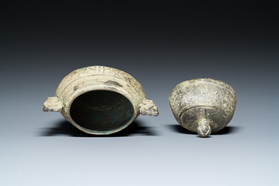 A Chinese bronze 'you' ritual wine ewer, Zhou, ca. 11th-9th C. b.C.