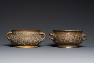 Two Chinese bronze censers, Xuande marks, 19/20th C.