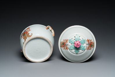 A Chinese Dutch market famille rose armorial tureen with pierced cover with the arms of 'de Heere', Qianlong