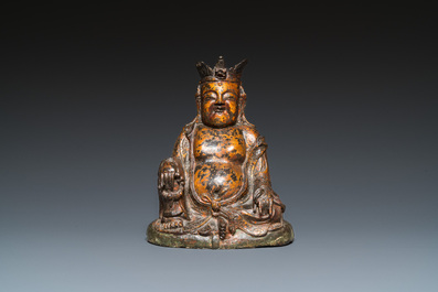 A Chinese gilt bronze crowned Buddha, Ming