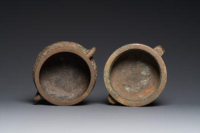 Two Chinese bronze censers, Xuande marks, 19/20th C.