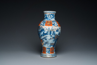 A Chinese blue and white Dutch-decorated 'landscape' vase, Kangxi