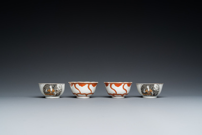 Vier Chinese grisaille en ijzerrode koppen en schotels, Yongzheng/Qianlong