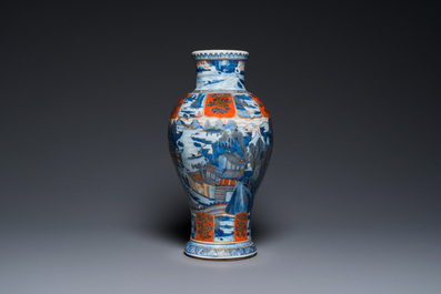 A Chinese blue and white Dutch-decorated 'landscape' vase, Kangxi