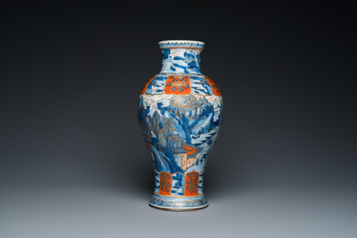 A Chinese blue and white Dutch-decorated 'landscape' vase, Kangxi