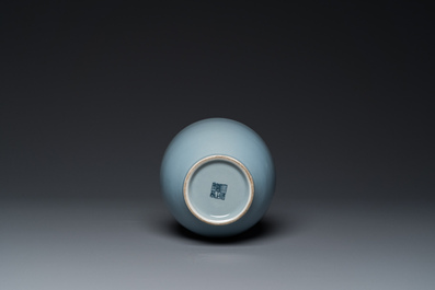 A Chinese monochrome clair-de-lune-glazed vase, Yongzheng mark, Republic