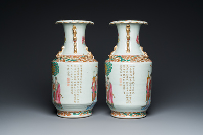 A pair of Chinese Canton famille rose 'immortals' vases, 19th C.