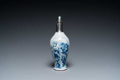 A Chinese blue and white vase with silver mount, Kangxi