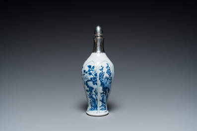 A Chinese blue and white vase with silver mount, Kangxi