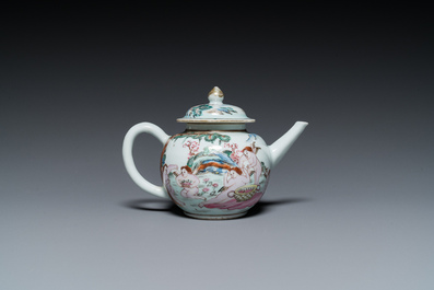 Een Chinese famille rose 'Vier elementen' theepot met deksel, Qianlong