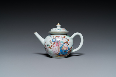 Een Chinese famille rose 'Vier elementen' theepot met deksel, Qianlong