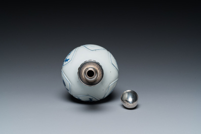 A Chinese blue and white vase with silver mount, Kangxi