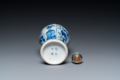 A Chinese blue and white vase with silver mount, Kangxi