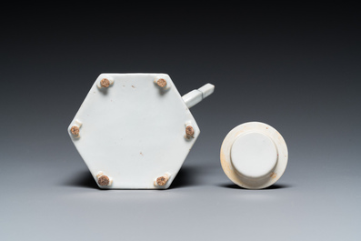 A Chinese hexagonal famille rose 'Wu Shuang Pu' teapot and cover, 19th C.
