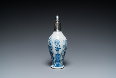 A Chinese blue and white vase with silver mount, Kangxi