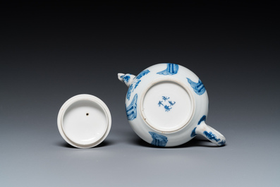 A Chinese blue and white 'Long Eliza' teapot and cover, Chenghua mark, Kangxi