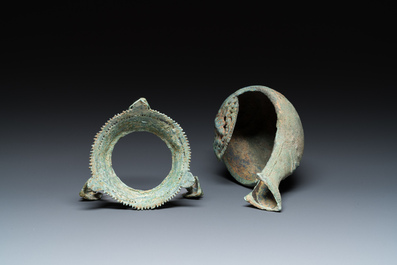 Een rituele bronzen Khmer schelp, Cambodja, wellicht Angkor periode, 12e eeuw