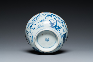 Een Chinese blauw-witte 'Acht paarden van Mu Wang' kom, Kangxi