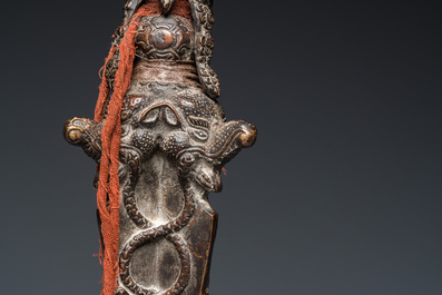 A large bronze phurba, Tibet, 19th C.