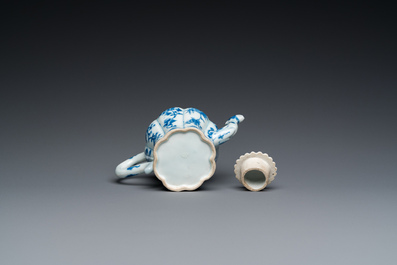 A Chinese blue and white teapot with a phoenix-shaped spout, Kangxi