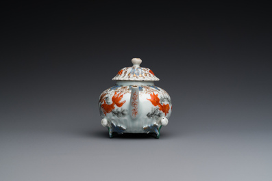 A Chinese iron-red and gilt-decorated 'carps' teapot and cover, Yongzheng