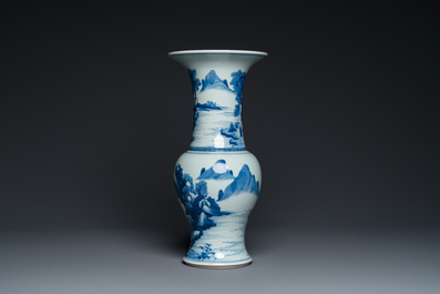 A Chinese blue and white 'yenyen' vase with figures in a landscape, 19/20th C.