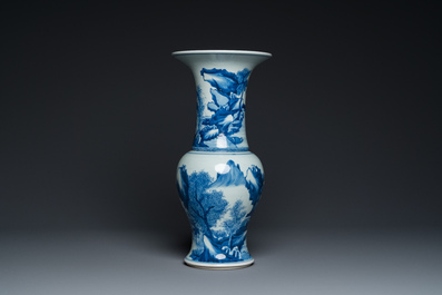A Chinese blue and white 'yenyen' vase with figures in a landscape, 19/20th C.