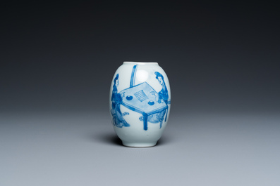 Een Chinese blauw-witte theebus, Kangxi