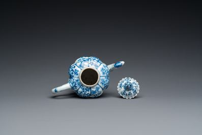A Chinese blue and white teapot with a phoenix-shaped spout, Kangxi
