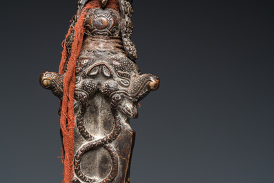 A large bronze phurba, Tibet, 19th C.