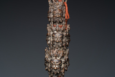 A large bronze phurba, Tibet, 19th C.