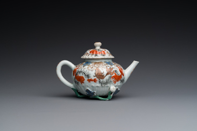A Chinese iron-red and gilt-decorated 'carps' teapot and cover, Yongzheng