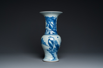 A Chinese blue and white 'yenyen' vase with figures in a landscape, 19/20th C.