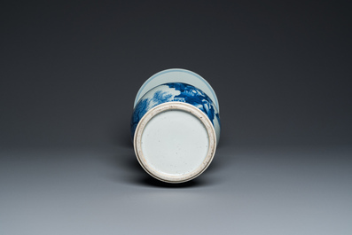 A Chinese blue and white 'yenyen' vase with figures in a landscape, 19/20th C.