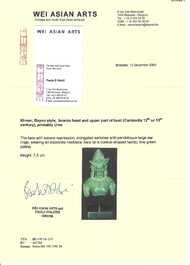 Drie bronzen Khmer sculpturen van Boeddha, Himmapan en Uma, Cambodja en Thailand, Bayon, 11e eeuw en later