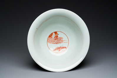 A large Chinese powder-blue and iron-red 'eight immortals' bowl, 19th C.